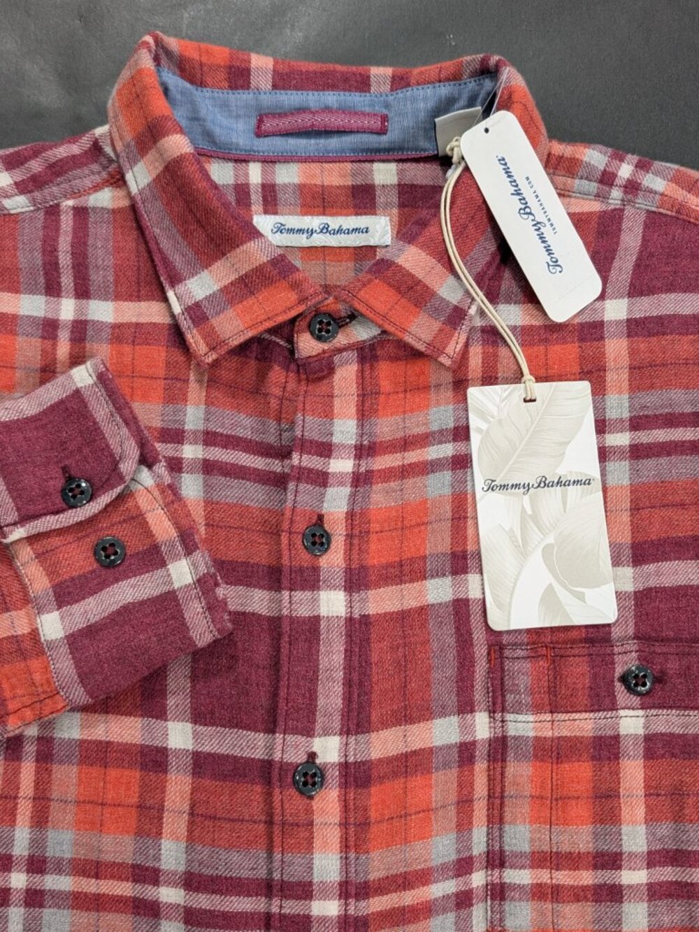 $138 Tommy Bahama Men`s Double Duty Check Flare Flannel Button Down Shirt XL